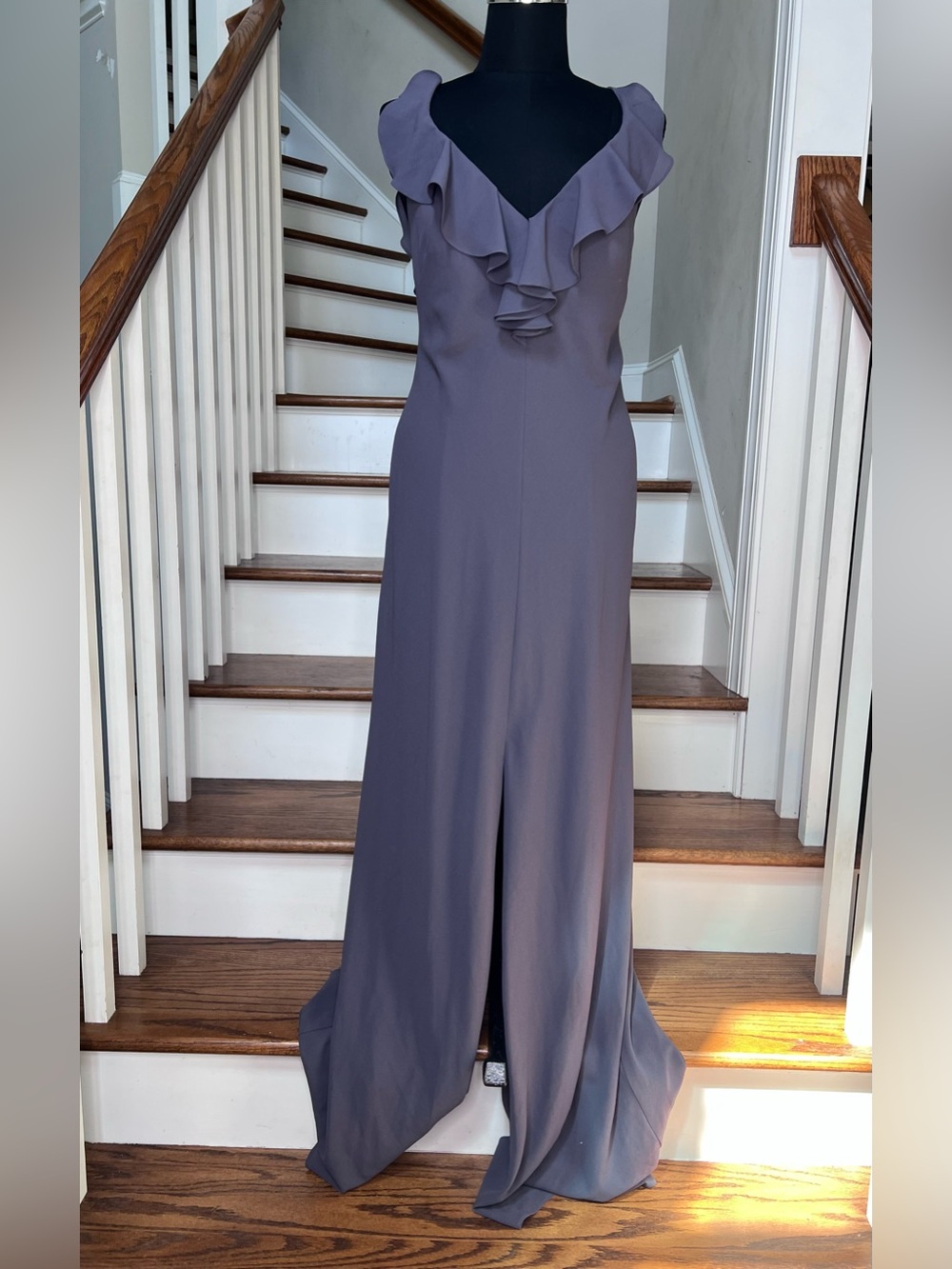 Aidan Mattox Size 10 Slate Lavender Ruffle Open Back Formal Evening Gown